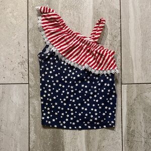 Girls Red & Navy Star Print One-Shoulder Tank Top
